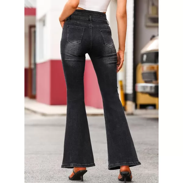 Sidefeel Women High Waisted Destroyed Flared Jeans Bell Bottom Denim Pants