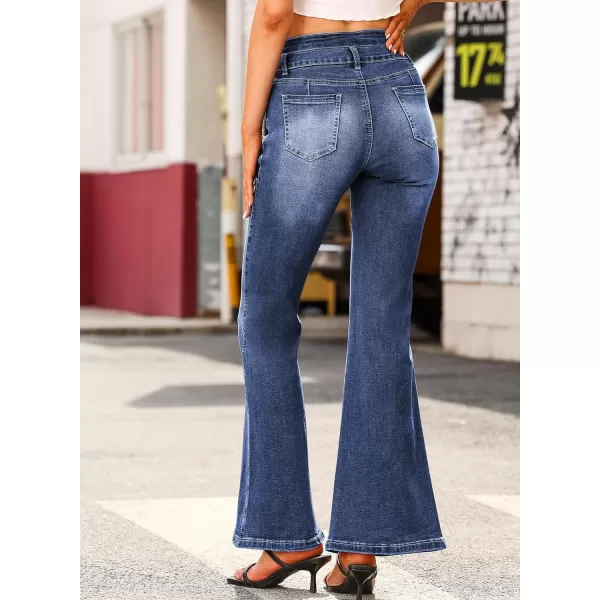 Sidefeel Women High Waisted Destroyed Flared Jeans Bell Bottom Denim Pants