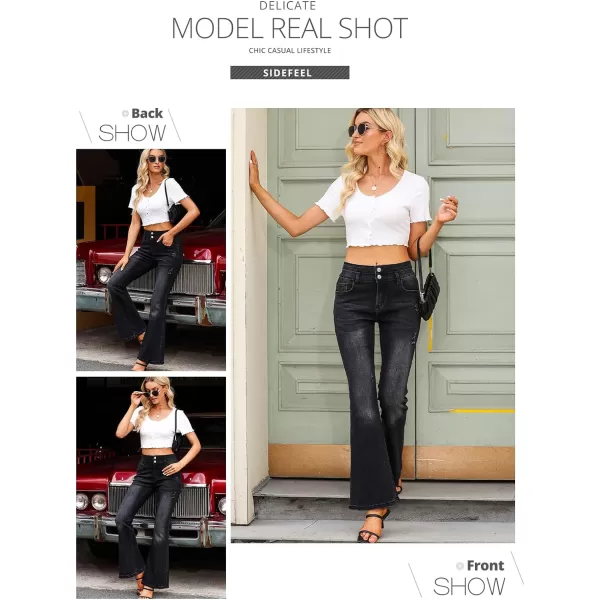 Sidefeel Women High Waisted Destroyed Flared Jeans Bell Bottom Denim Pants