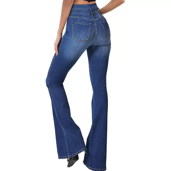 Sidefeel Women High Waisted Destroyed Flared Jeans Bell Bottom Denim Pants
