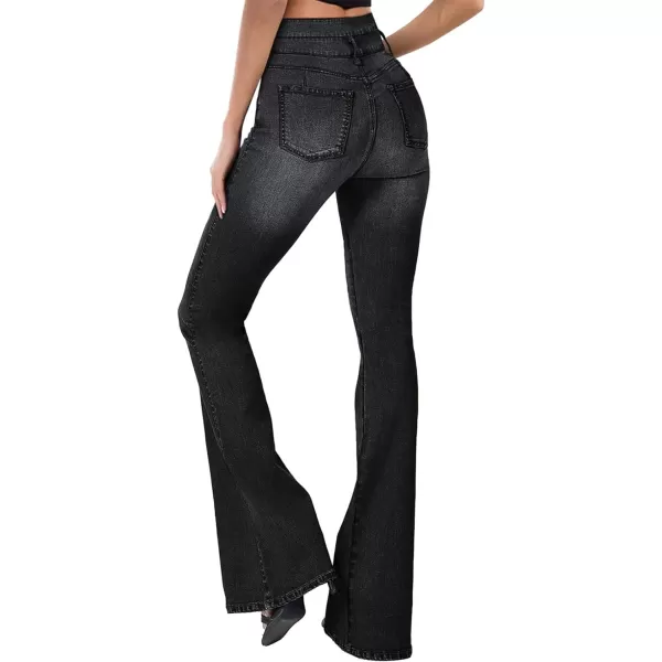 Sidefeel Women High Waisted Destroyed Flared Jeans Bell Bottom Denim Pants