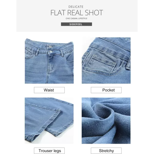 Sidefeel Women High Waisted Destroyed Flared Jeans Bell Bottom Denim Pants