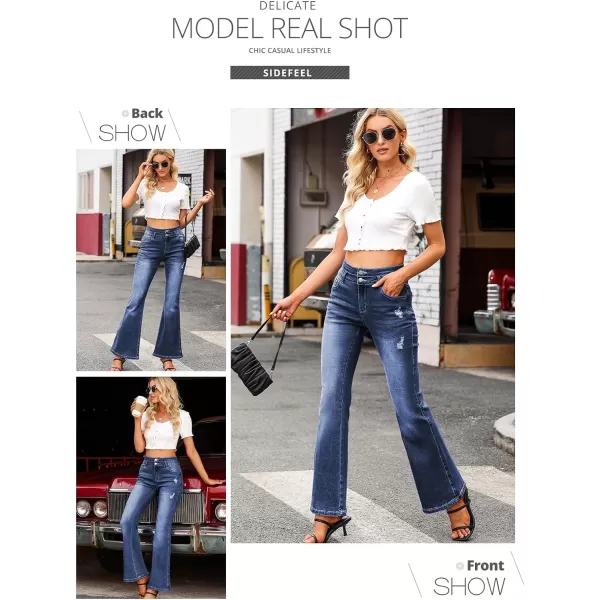Sidefeel Women High Waisted Destroyed Flared Jeans Bell Bottom Denim Pants