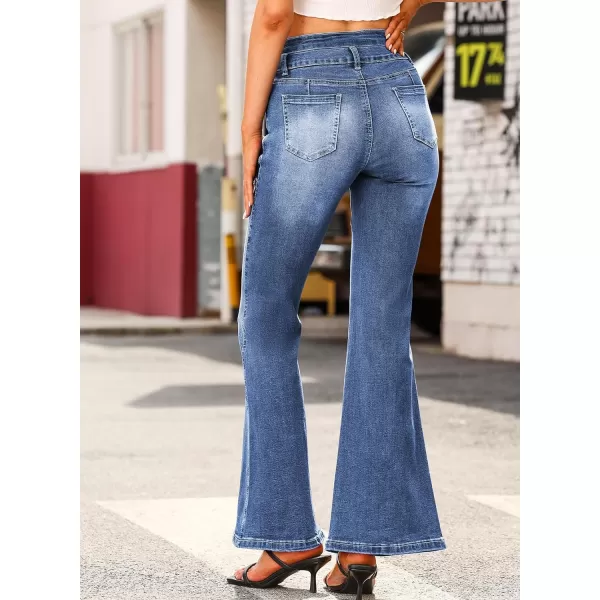 Sidefeel Women High Waisted Destroyed Flared Jeans Bell Bottom Denim Pants