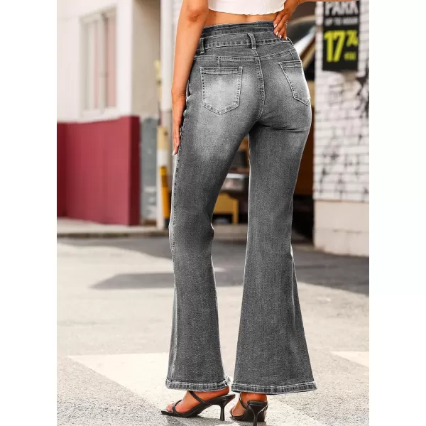 Sidefeel Women High Waisted Destroyed Flared Jeans Bell Bottom Denim Pants