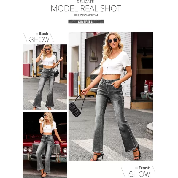 Sidefeel Women High Waisted Destroyed Flared Jeans Bell Bottom Denim Pants