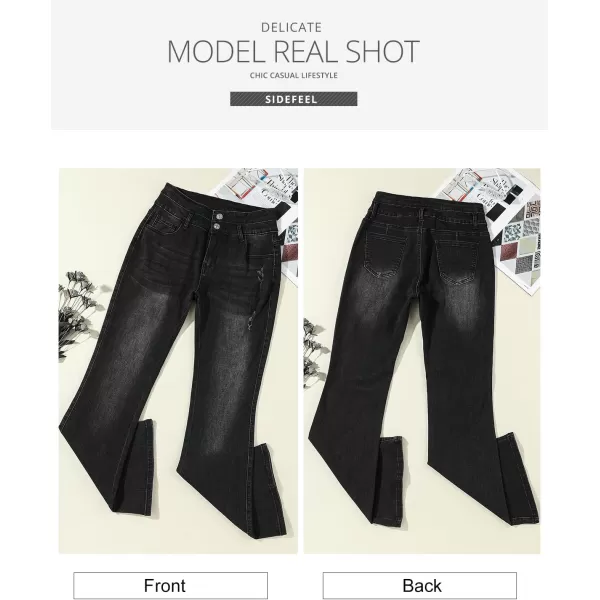 Sidefeel Women High Waisted Destroyed Flared Jeans Bell Bottom Denim Pants