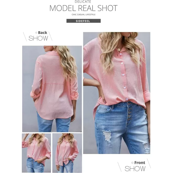Sidefeel Women Long Sleeve Button Down Shirt Solid Casual Blouse Tops