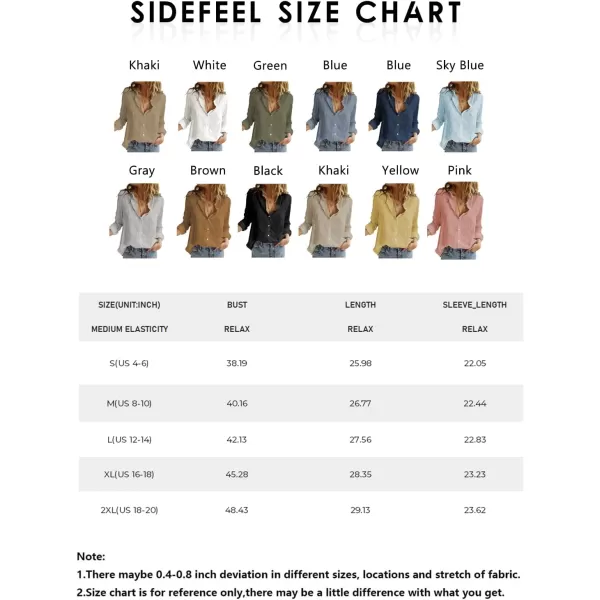 Sidefeel Women Long Sleeve Button Down Shirt Solid Casual Blouse Tops