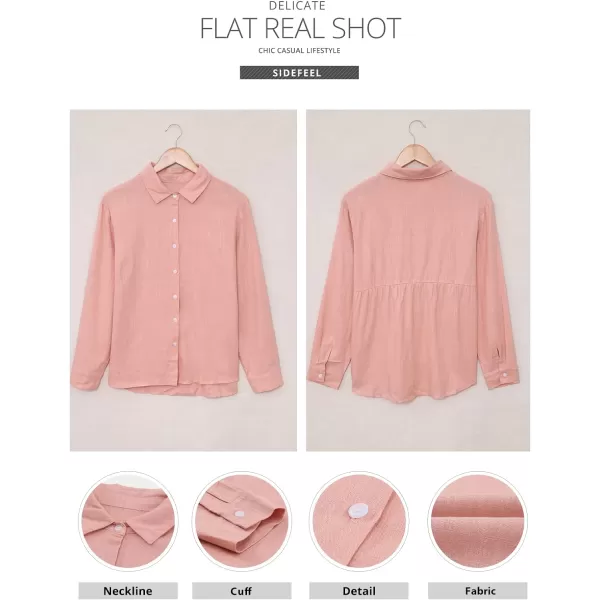 Sidefeel Women Long Sleeve Button Down Shirt Solid Casual Blouse Tops