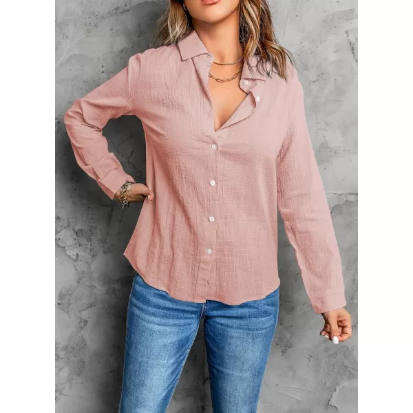 Sidefeel Women Long Sleeve Button Down Shirt Solid Casual Blouse Tops