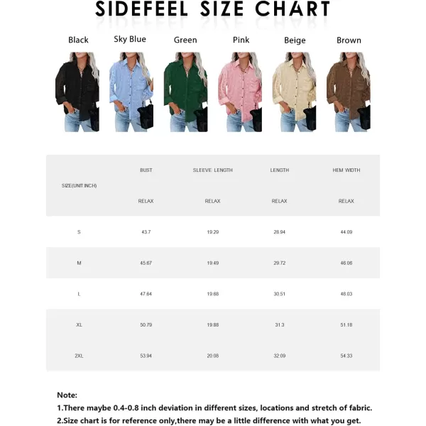 Sidefeel Women Long Sleeve Button Down Shirt Solid Casual Blouse Tops