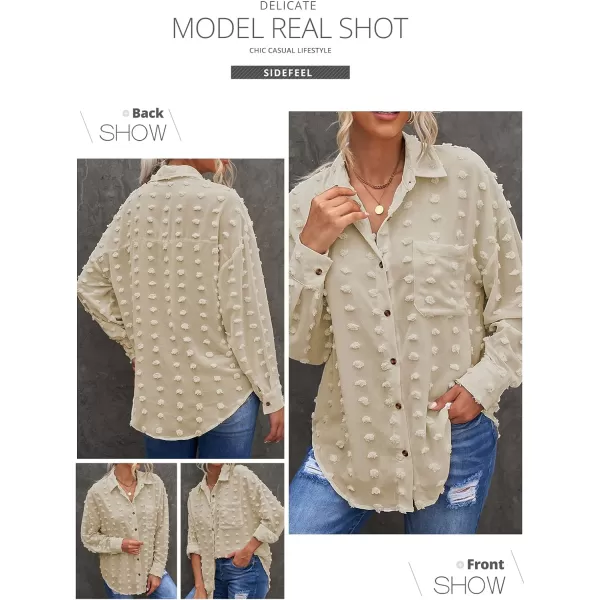Sidefeel Women Long Sleeve Button Down Shirt Solid Casual Blouse Tops