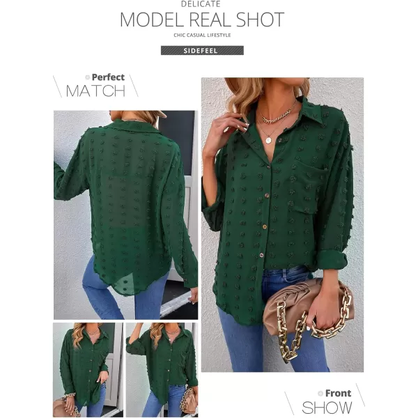 Sidefeel Women Long Sleeve Button Down Shirt Solid Casual Blouse Tops