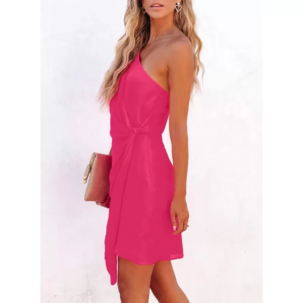 Sidefeel Women One Shoulder Twist Ruffle Hem Sexy Fitted Short Cocktail Bodycon Mini Dress