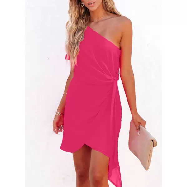 Sidefeel Women One Shoulder Twist Ruffle Hem Sexy Fitted Short Cocktail Bodycon Mini Dress