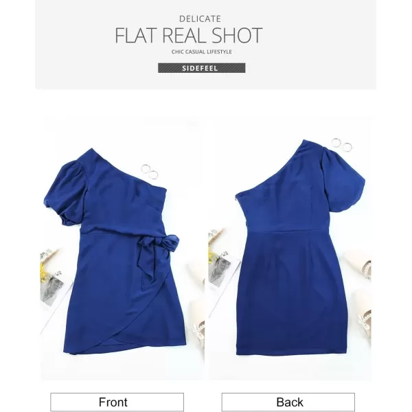 Sidefeel Women One Shoulder Twist Ruffle Hem Sexy Fitted Short Cocktail Bodycon Mini Dress