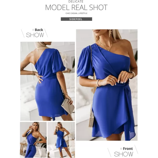 Sidefeel Women One Shoulder Twist Ruffle Hem Sexy Fitted Short Cocktail Bodycon Mini Dress