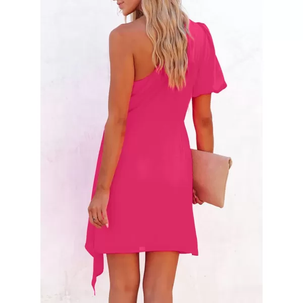 Sidefeel Women One Shoulder Twist Ruffle Hem Sexy Fitted Short Cocktail Bodycon Mini Dress