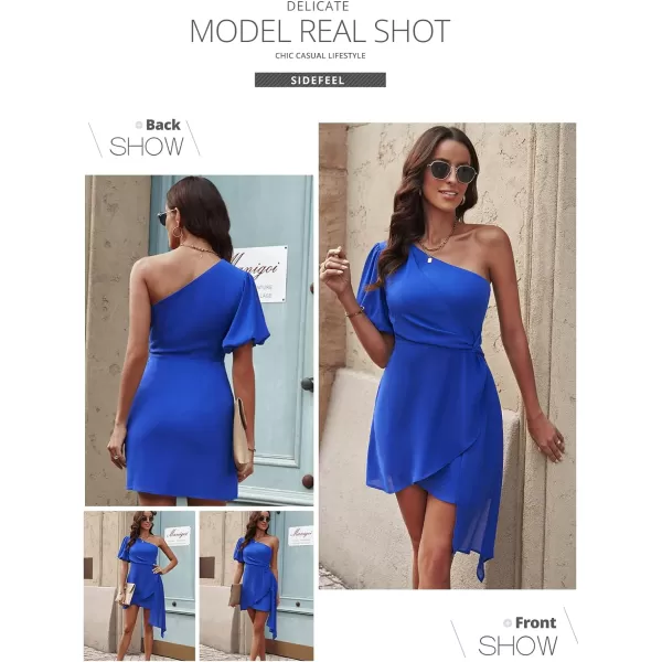 Sidefeel Women One Shoulder Twist Ruffle Hem Sexy Fitted Short Cocktail Bodycon Mini Dress