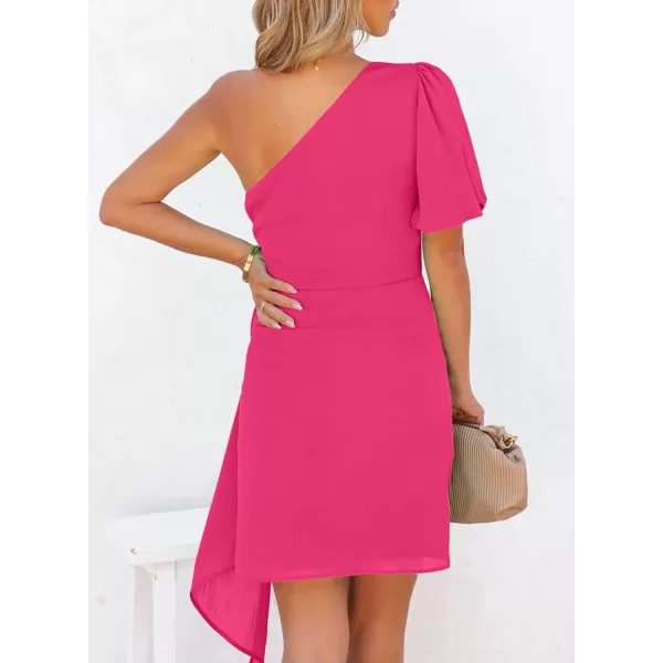 Sidefeel Women One Shoulder Twist Ruffle Hem Sexy Fitted Short Cocktail Bodycon Mini Dress