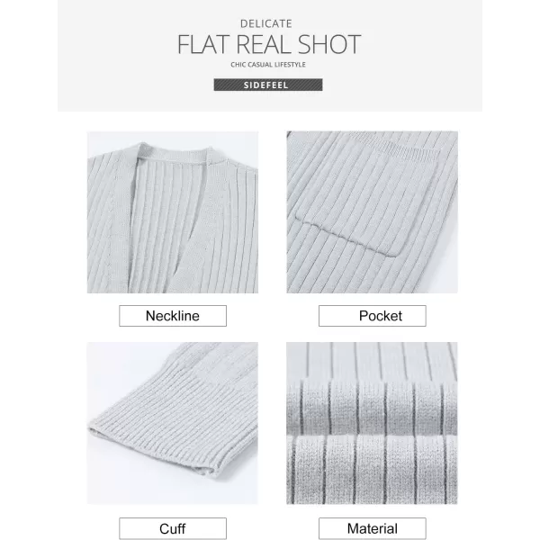 Sidefeel Women Open Front Ribbed Sweater Cardigan Long Sleeve Knit Outwear with Pockets
