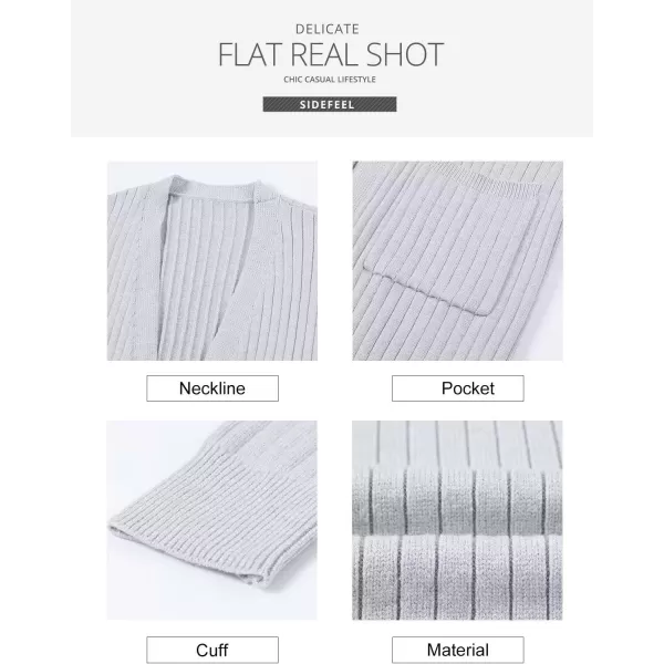 Sidefeel Women Open Front Ribbed Sweater Cardigan Long Sleeve Knit Outwear with Pockets