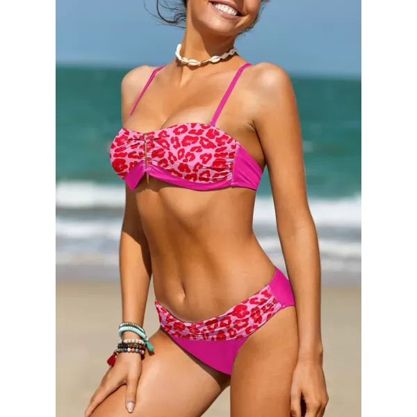 Sidefeel Women Stripes Halter Tummy Control Twist Bandeau Bikini Set Two Piece Swimsuits