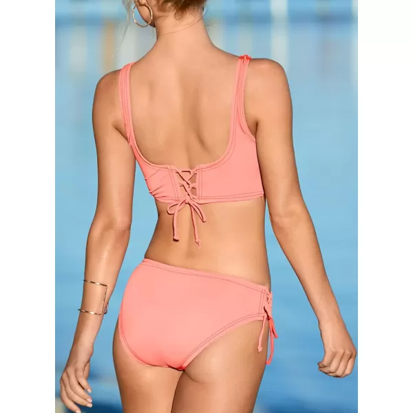 Sidefeel Women Stripes Halter Tummy Control Twist Bandeau Bikini Set Two Piece Swimsuits