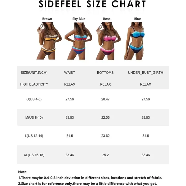 Sidefeel Women Stripes Halter Tummy Control Twist Bandeau Bikini Set Two Piece Swimsuits