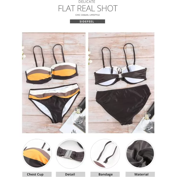 Sidefeel Women Stripes Halter Tummy Control Twist Bandeau Bikini Set Two Piece Swimsuits
