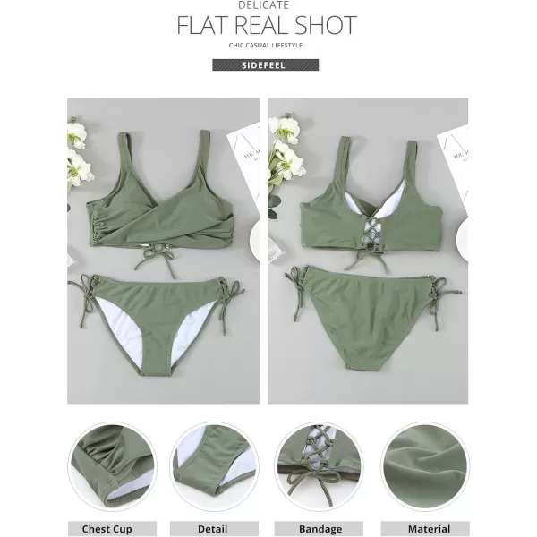 Sidefeel Women Stripes Halter Tummy Control Twist Bandeau Bikini Set Two Piece Swimsuits