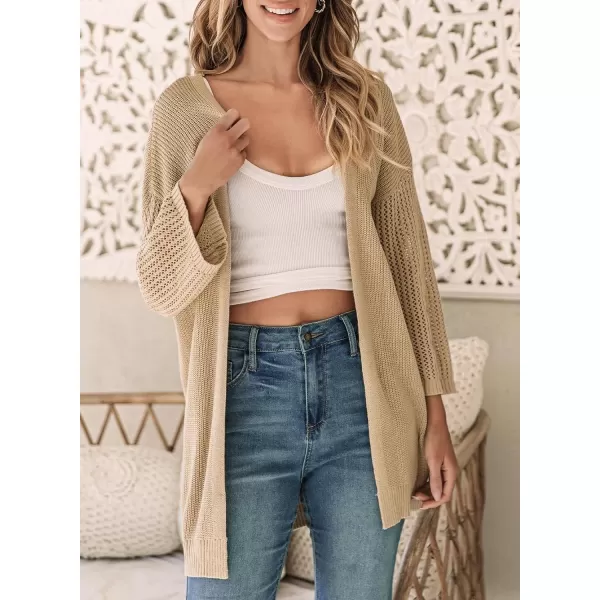 Sidefeel Womens 2024 Lightweight Open Front Cardigan Sweaters Casual 3/4 Sleeve Crochet Knit Boho Kimono Cover Ups