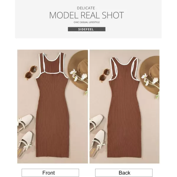 Sidefeel Womens 2024 Summer Bodycon Knit Tank Dress Square Neck Sleeveless Racerback Ribbed Sweater Dresses