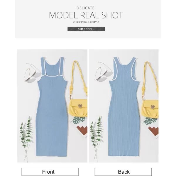 Sidefeel Womens 2024 Summer Bodycon Knit Tank Dress Square Neck Sleeveless Racerback Ribbed Sweater Dresses