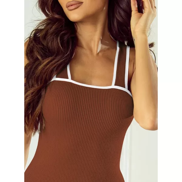 Sidefeel Womens 2024 Summer Bodycon Knit Tank Dress Square Neck Sleeveless Racerback Ribbed Sweater Dresses