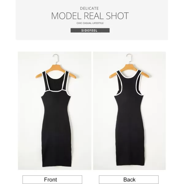 Sidefeel Womens 2024 Summer Bodycon Knit Tank Dress Square Neck Sleeveless Racerback Ribbed Sweater Dresses