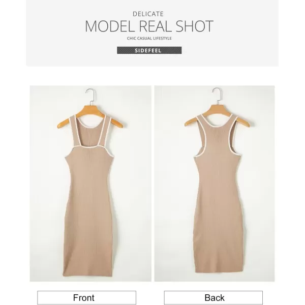 Sidefeel Womens 2024 Summer Bodycon Knit Tank Dress Square Neck Sleeveless Racerback Ribbed Sweater Dresses
