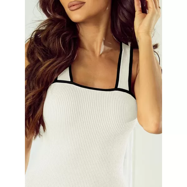 Sidefeel Womens 2024 Summer Bodycon Knit Tank Dress Square Neck Sleeveless Racerback Ribbed Sweater Dresses