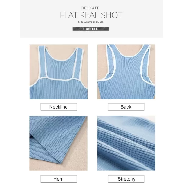 Sidefeel Womens 2024 Summer Bodycon Knit Tank Dress Square Neck Sleeveless Racerback Ribbed Sweater Dresses