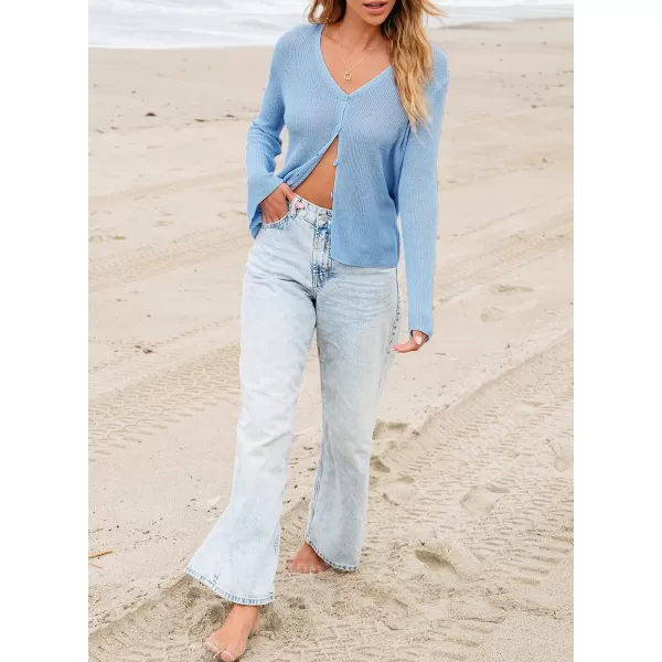 Sidefeel Womens 2024 Summer Cardigans Lightweight Spring Fashion Long Sleeve Knit V Neck Button Up Sweaters