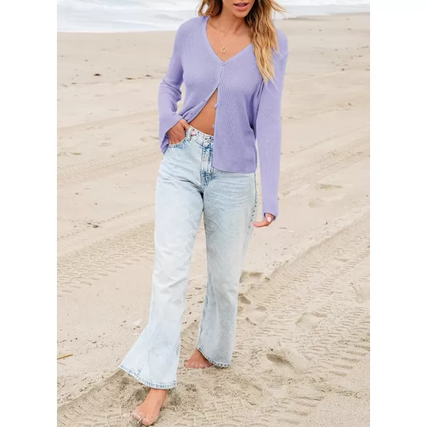 Sidefeel Womens 2024 Summer Cardigans Lightweight Spring Fashion Long Sleeve Knit V Neck Button Up Sweaters