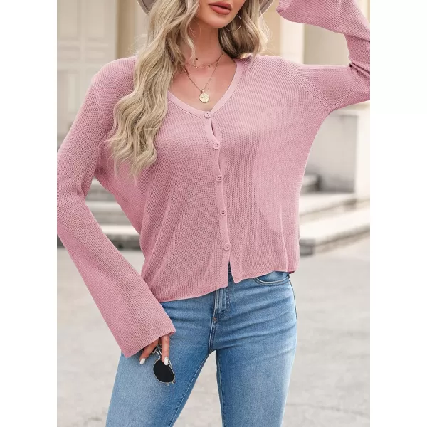 Sidefeel Womens 2024 Summer Cardigans Lightweight Spring Fashion Long Sleeve Knit V Neck Button Up Sweaters