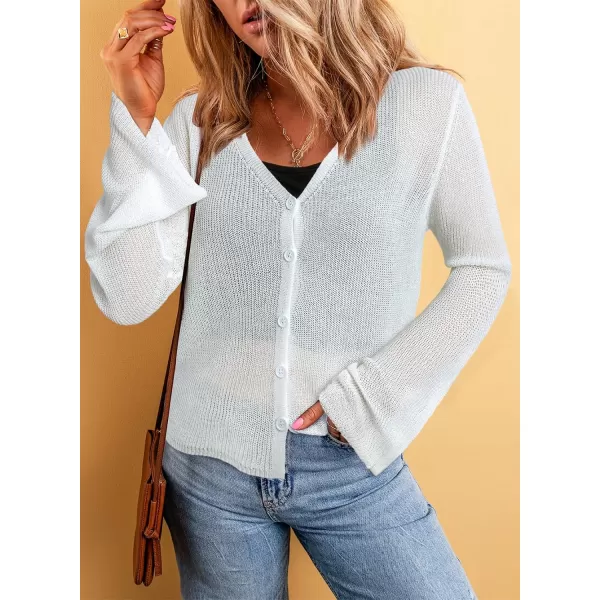 Sidefeel Womens 2024 Summer Cardigans Lightweight Spring Fashion Long Sleeve Knit V Neck Button Up Sweaters