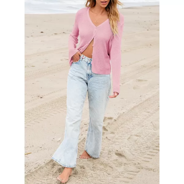 Sidefeel Womens 2024 Summer Cardigans Lightweight Spring Fashion Long Sleeve Knit V Neck Button Up Sweaters