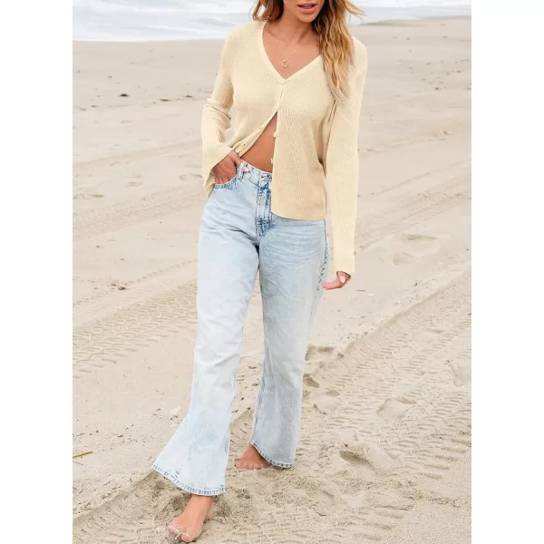 Sidefeel Womens 2024 Summer Cardigans Lightweight Spring Fashion Long Sleeve Knit V Neck Button Up Sweaters