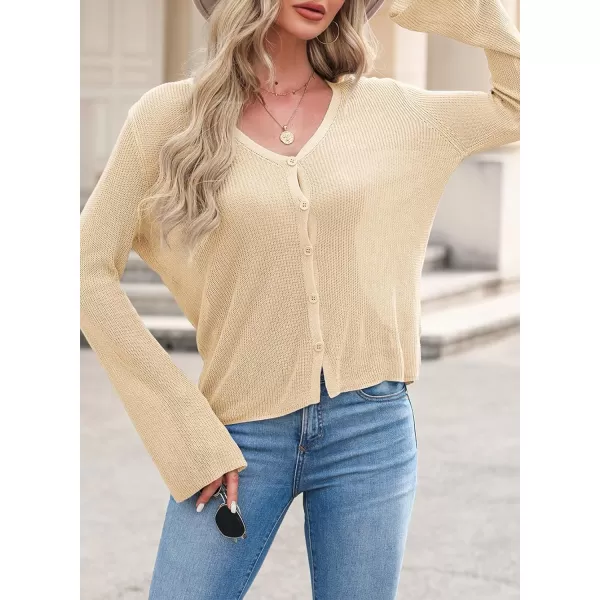 Sidefeel Womens 2024 Summer Cardigans Lightweight Spring Fashion Long Sleeve Knit V Neck Button Up Sweaters