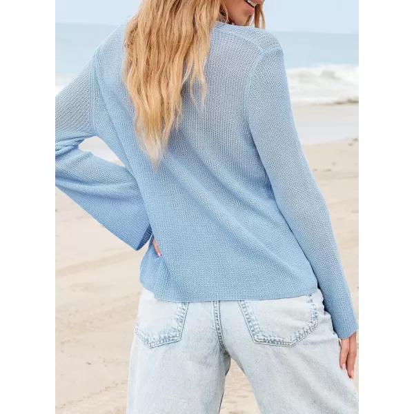 Sidefeel Womens 2024 Summer Cardigans Lightweight Spring Fashion Long Sleeve Knit V Neck Button Up Sweaters