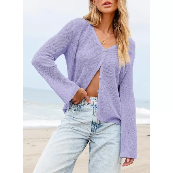 Sidefeel Womens 2024 Summer Cardigans Lightweight Spring Fashion Long Sleeve Knit V Neck Button Up Sweaters