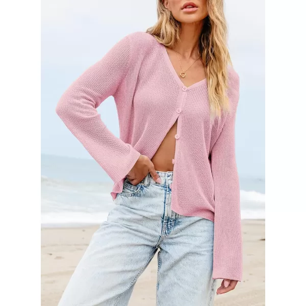 Sidefeel Womens 2024 Summer Cardigans Lightweight Spring Fashion Long Sleeve Knit V Neck Button Up Sweaters